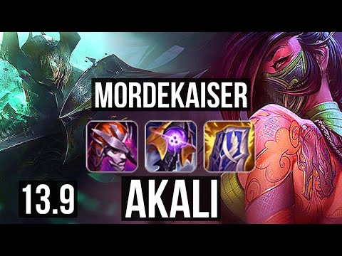 MORDEKAISER vs AKALI (MID) | 6 solo kills, 1000+ games, 1.5M mastery, 8/2/7 | KR Diamond | 13.9