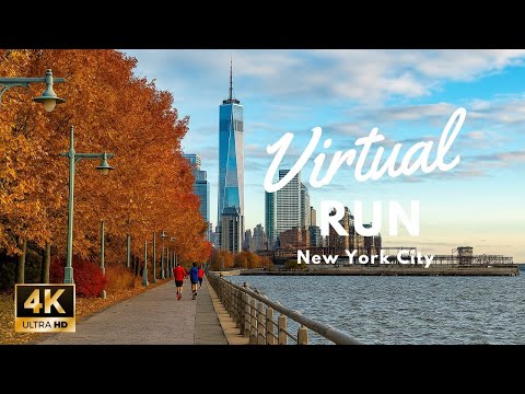 Virtual Run in New York City 4k | Fall Run Along the Hudson River Greenway with Motivational Music