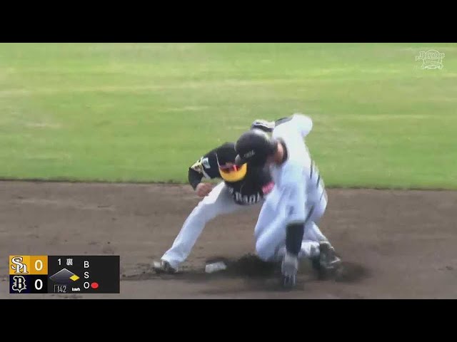 【ファーム】強肩発動!! ホークス・九鬼隆平 完璧な送球で盗塁阻止!! 2023年4月2日 オリックス・バファローズ 対 福岡ソフトバンクホークス