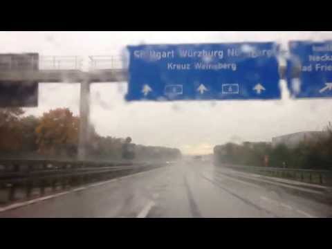 Autobahn A6 starke regen bai Neckarsulm,