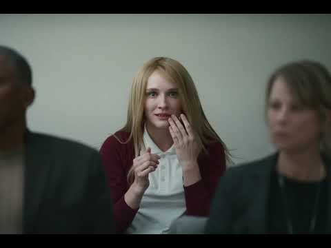 Les chambres rouges, Red Rooms 2023, Kelly-Anne dressed as victim in the courtroom