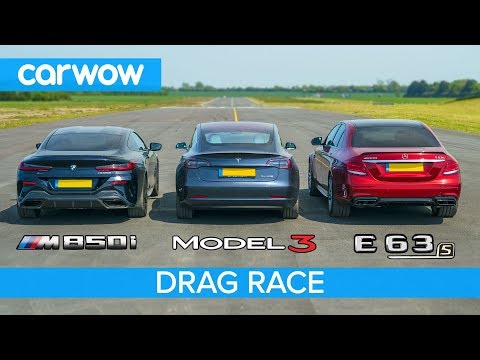 BMW M850i vs Tesla Model 3 vs Mercedes-AMG E63 S - DRAG RACE, ROLLING RACE & BRAKE TEST