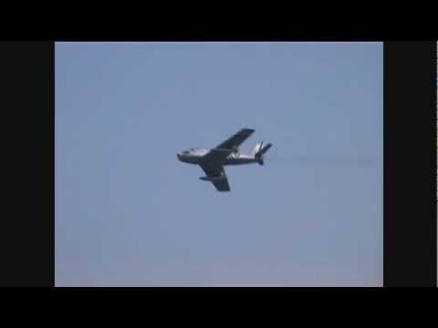F-86 Sabre jet fighter display over the sea