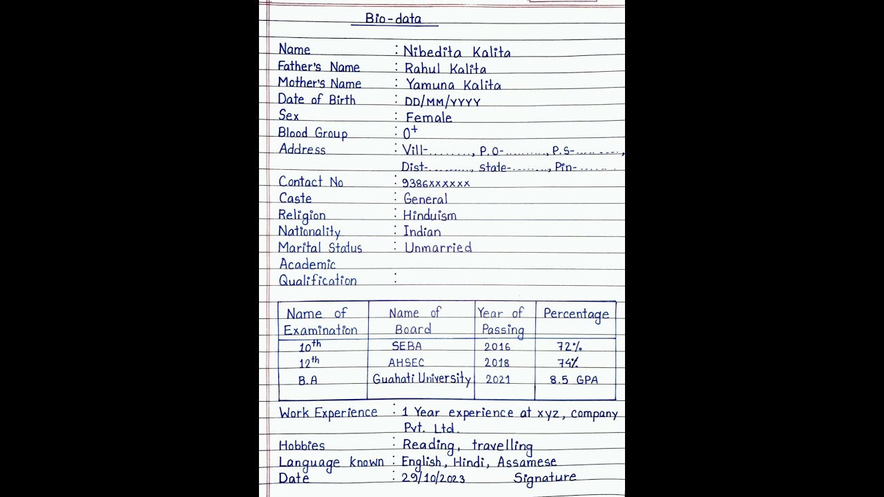 How to write bio data ||
