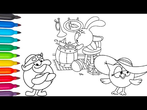 Kikoriki Krosh, Pin Pin and Olga | Coloring Pages | Смешарики - Крош, Пин и Совунья | Разукрашка