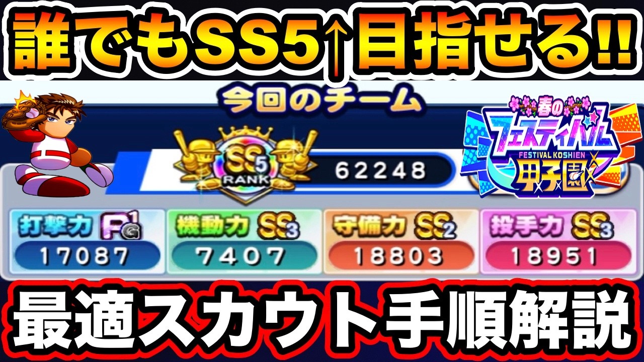 【最適ルート掲載】誰でもSS5↑目指せる!!春のフェスティバル甲子園攻略フロー解説!!【パワプロアプリ】