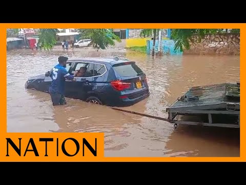 Cars marooned by floods in Nyali, Mombasa, after heavy rains