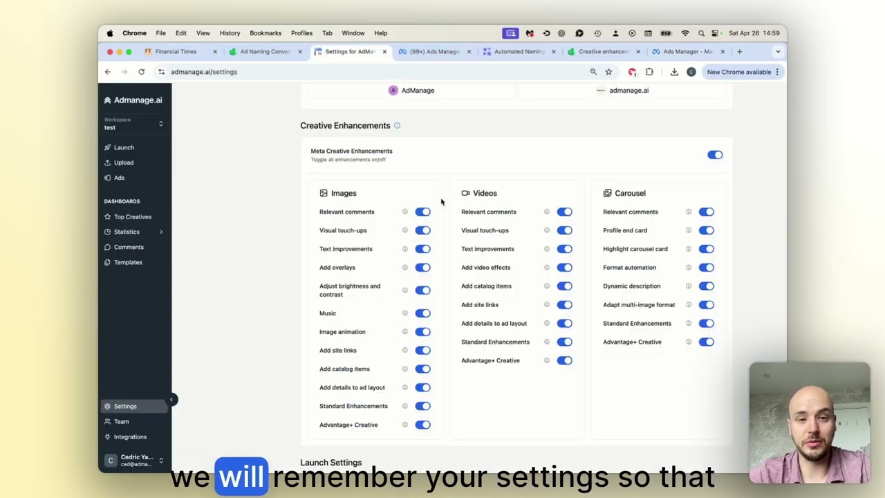 How to Set Default Creative Enhancements in Meta (FAST) | admanage.ai Tutorial