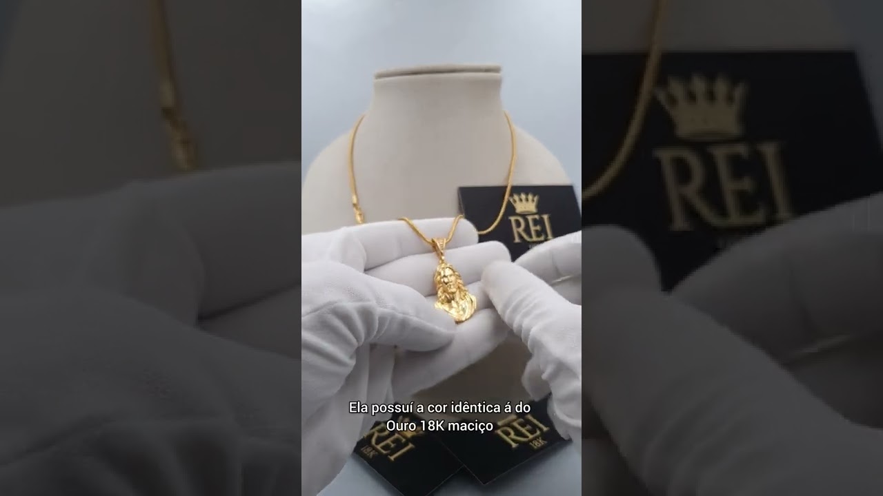 CORRENTE MASCULINA BANHADA A OURO 18K MACIÇO - Rabo de rato 2mm Jesus Cristo