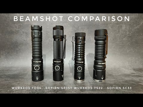 Beamshot Comparison Wurkkos TD04 vs Sofirn SP35T vs Wurkkos TS22 vs Sofirn SC33 Test Range: 30m 100m