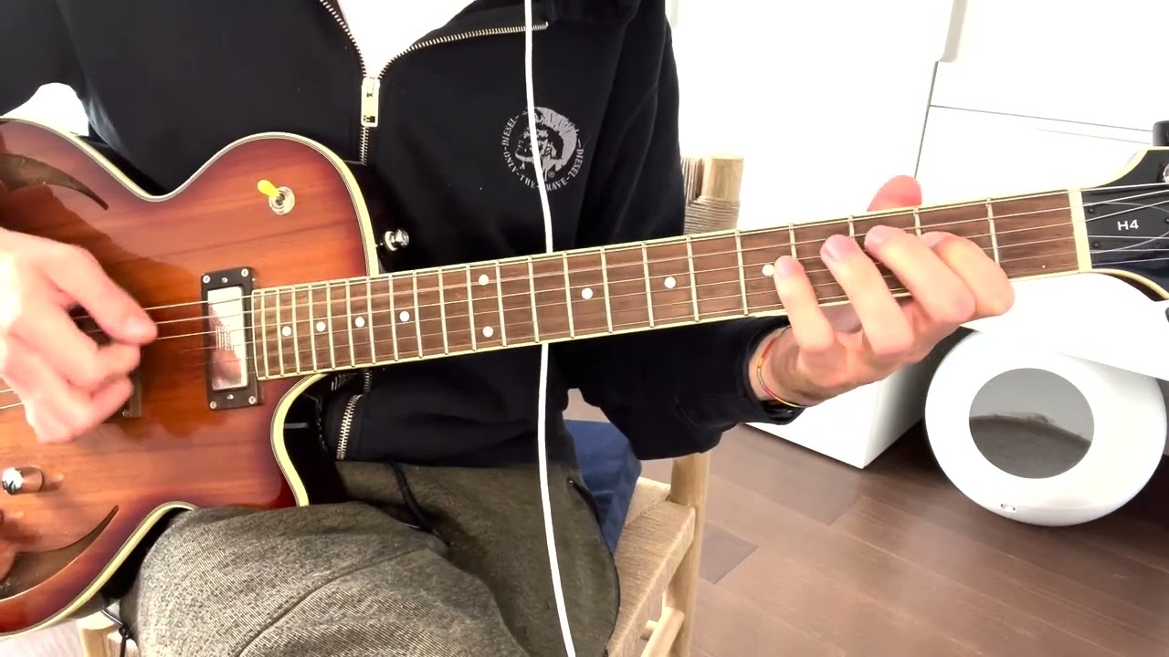 Guitarist demonstrating the easy 12 bar blues I–IV–V progression on guitar