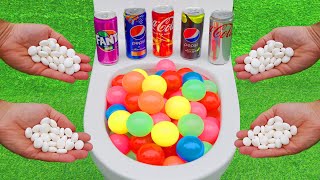 TOILETS vs Colorful Mini Ball, Coca Cola, Fanta, Pepsi, Fuse Tea, Mtn Dew, Mentos in the toilet