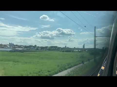 Frankfurt skyline aerial view from train # DB # Deutsche Bahn
