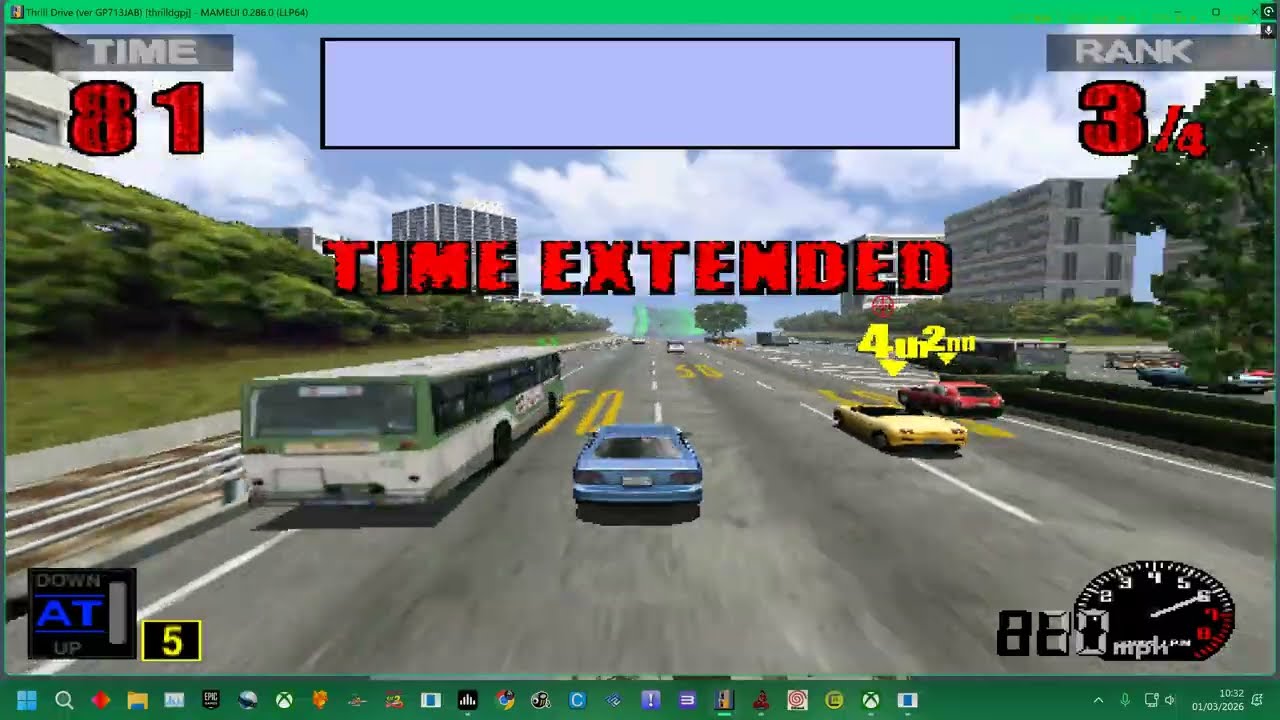 MAME 286 = KONAMI THRILL DRIVE - JAPAN COURSE - BLUE CAR - 2026 UK ARCADES