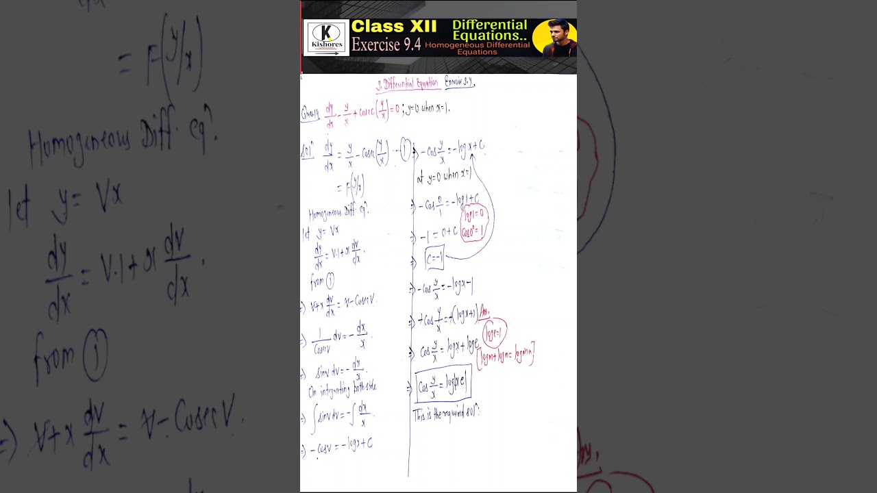 Differential Equations Class 12 Exercise 9.4 Q14. | #shorts |