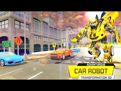 Fight On Town Road Yellow Robot Fighting with Car Fight Army Bus Robot Car Transformation Game