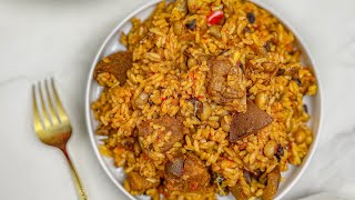 How To Make Nigerian Palm Oil Rice and Beans/ Very Tasty and Delicious