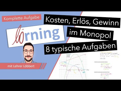 Kosten, Erlös, Gewinn im Monopol - 8 typische Aufgaben einfach erklärt - Quadratische Funktionen