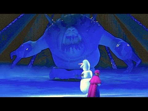 Marshmallow ice monster attacks Anna, Kristoff, Olaf in Frozen Disney on Ice skating show