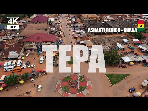 Tepa Town Aerial view in the Ahafo Ano North DIstrict Ashanti Region of Ghana 4K