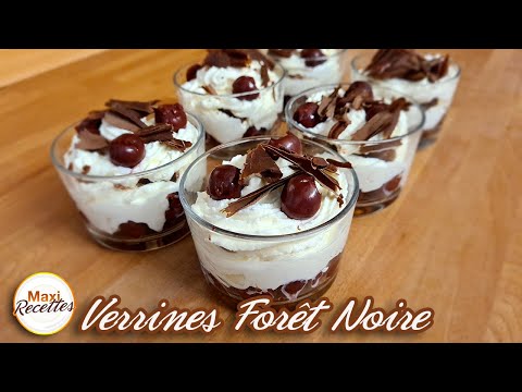 Verrines with cherries and chocolate ladyfingers