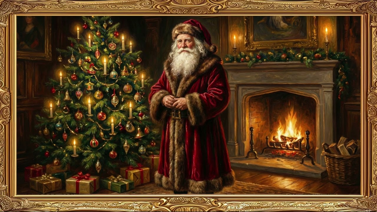 Vintage Father Christmas Santa Gold Frame TV Art Screensaver | 2 Hours 4K — 4K ambient art screensaver in baroque gold frame