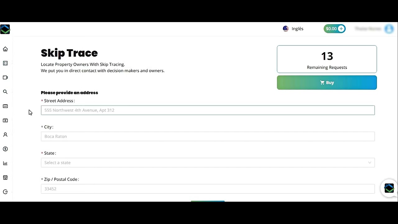 STEP 2 - Skiptrace from Your Dashboard