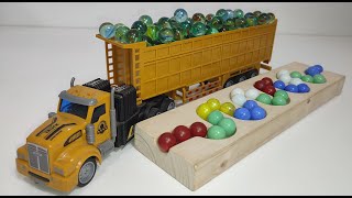 Marble Run Race ASMR #80, HABA Slope, Wooden Track , Colorful Balls, Dump Truck, Garbage Truck
