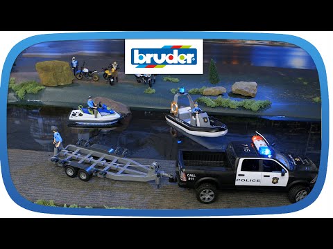 Bruder Police Pickup with a Trailer and Boat - Playpolis