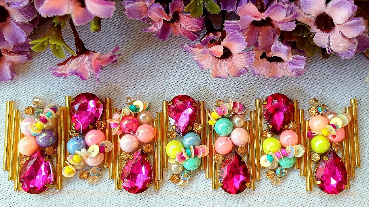 Beautiful border embroidery training in jewelry embroidery 💥💥💥#diy