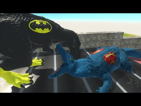 SUPERMAN MOSASAURUS VS BATMAN T-REX DEATH RUN - Animal Revolt Battle Simulator