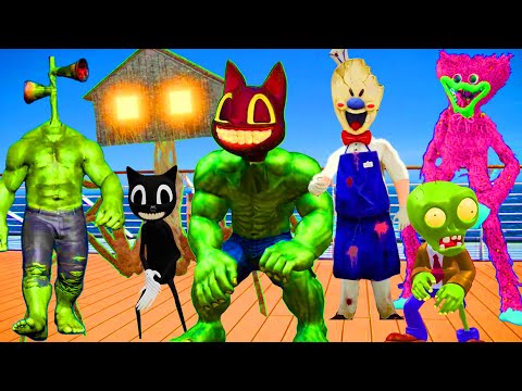 Team Siren head HULK VS Cartoon Cat Hulk Cat Siren ehad House Huggy Wuggy Ice cream man and SCP