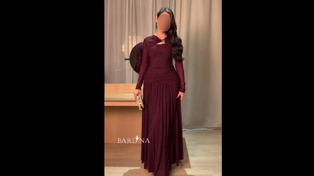 فستان بنفسجي أنيق بقماش مزخرف - 3XL