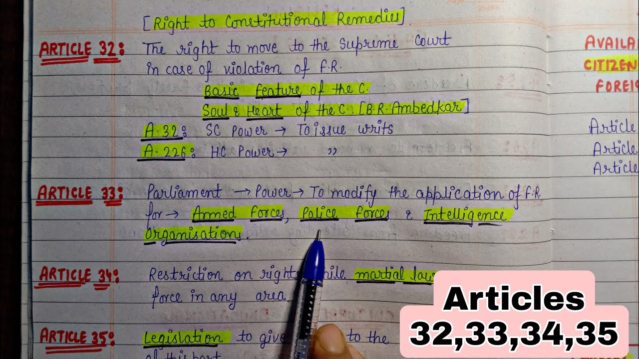 Video explanation of Armed Forces, Fundamental Rights, Article 33, Article 34 and Martial Law in India