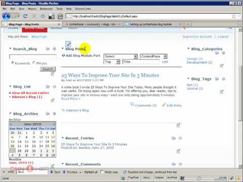 DotNetNuke Tutorial, How to setup the Blog Module 3/4 - Video #77