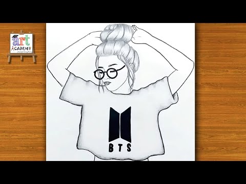 رسم سهل | تعليم رسم بنت جميلة ترتدي نظارة بالرصاص خطوه بخطوه للمبتدئين| BTS | رسم بنات | تعليم الرسم