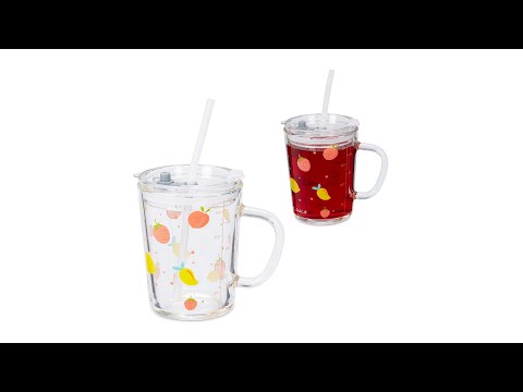 2x verres pour enfant motif de fruits Rouge - Jaune - Verre - Matière plastique - 13 x 12 x 10 cm