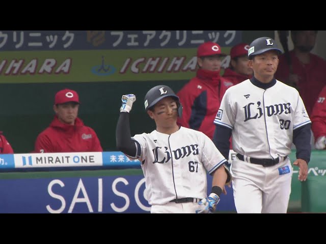 【6回裏】ダメ押しの一打!! ライオンズ・野村大樹 センターへのタイムリーヒットを放つ!! 2025年3月18日 埼玉西武ライオンズ 対 広島東洋カープ