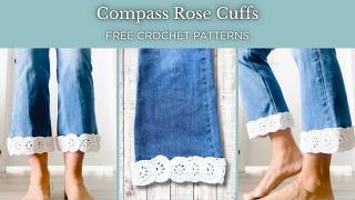 Compass Rose Crochet Cuff Tutorial | Crochet on Fabric Denim Embellishment