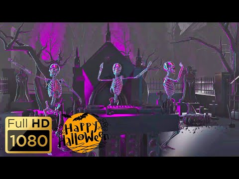 DJ HALLOWEEN PARTY BACKGROUND - DJ Dancing Skeletons. Scary Video. Halloween Loop Video (No Sounds)