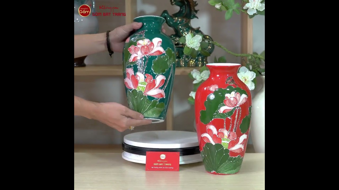 Lọ Hoa Men Màu Đắp Nổi Hoa Sen