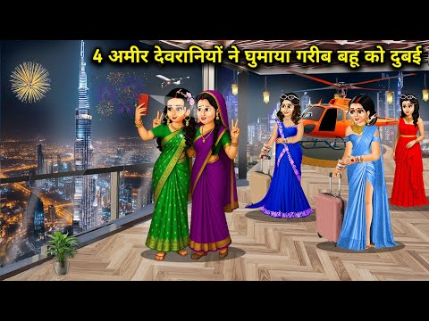 4 अमीर देवरानियों ने घुमाया गरीब बहू को दुबई||Hindi Cartoon Stories||4 Rich sister in law's took the