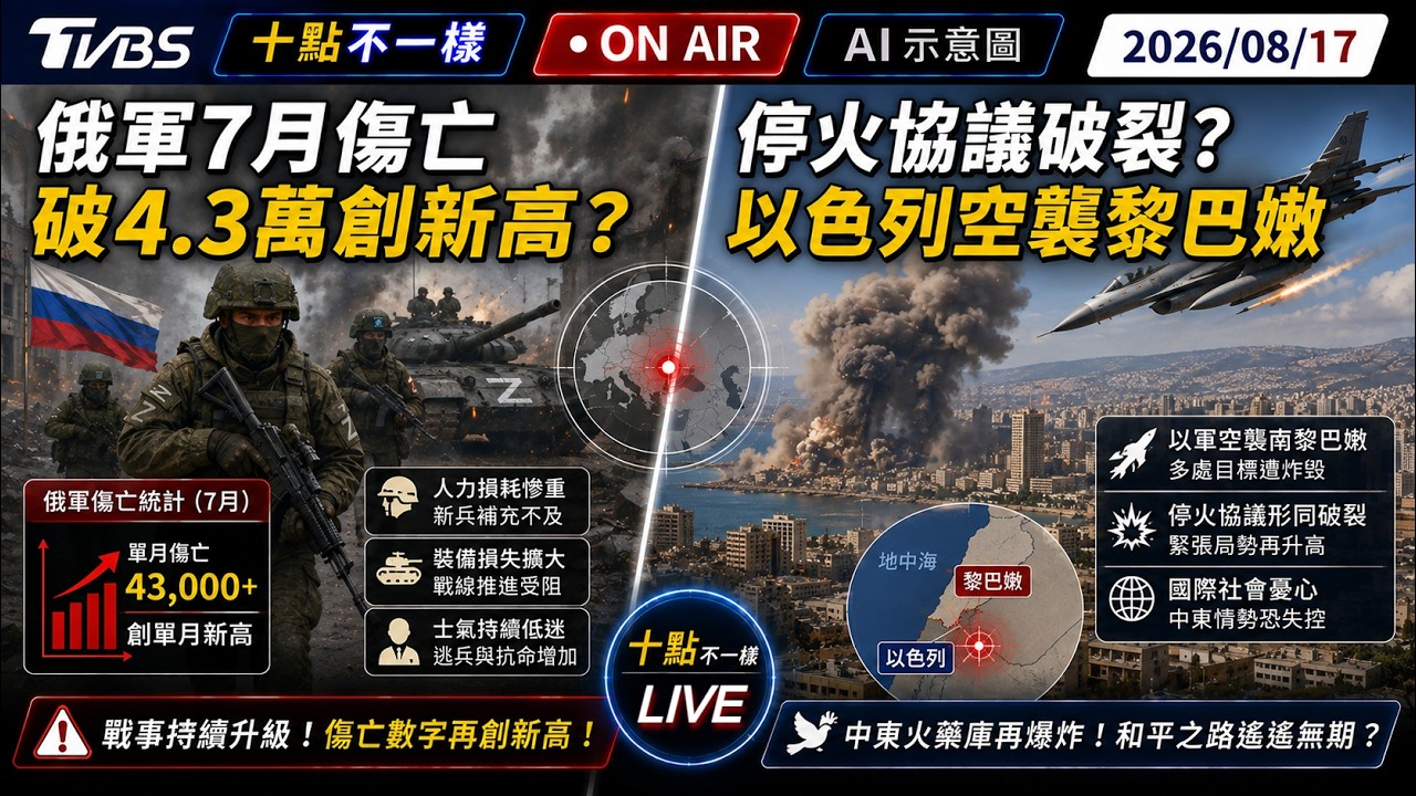 【0817 十點不一樣LIVE】俄軍7月傷亡破4.3萬創新高? 停火協議破裂?以色列空襲黎巴嫩