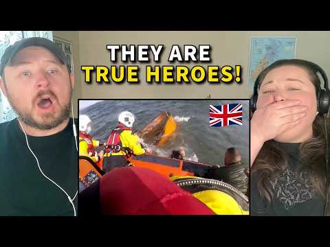 Americans React: RNLI Lifeboat Crews Battling the Sea to Save Lives