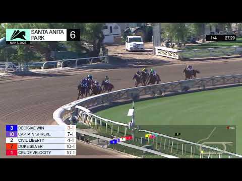 Crude Velocity wins Race 6 on Saturday, March 7 at Santa Anita Park