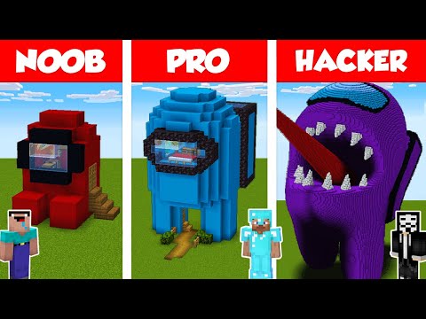 Minecraft NOOB vs PRO vs HACKER: AMONG US HOUSE BUILD CHALLENGE in Minecraft / Animation