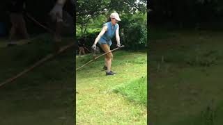 Mowing the lawn with a scythe. No annoying the neighbours. Don’t tell me to stand up straight!