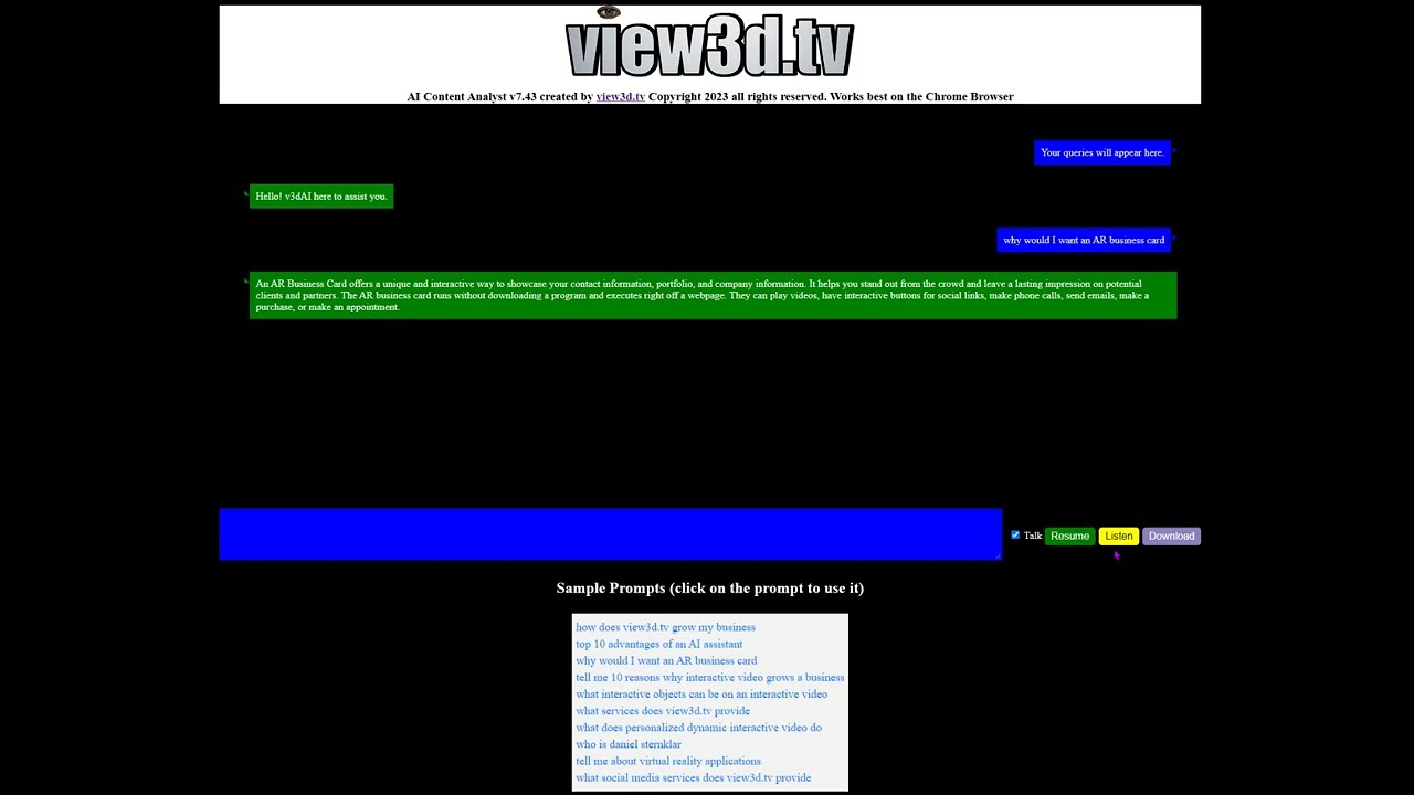 view3d tv AI Analyst quick demo