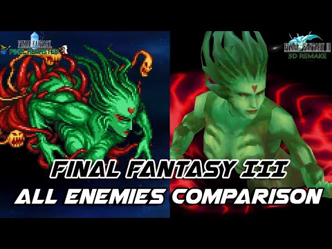 FINAL FANTASY III PIXEL REMASTER - ALL ENEMIES COMPARISON - 2D SPRITES VS 3D MODELS