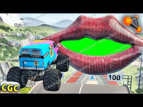 High speed Jumps and Crashes into Huge Lips and Mouth (Ramp and descent jumps) Beamng drive